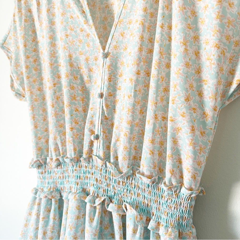 Sienna Sky Blue Floral Smocked Waist Chiffon Mini Dress S - Picture 4 of 8